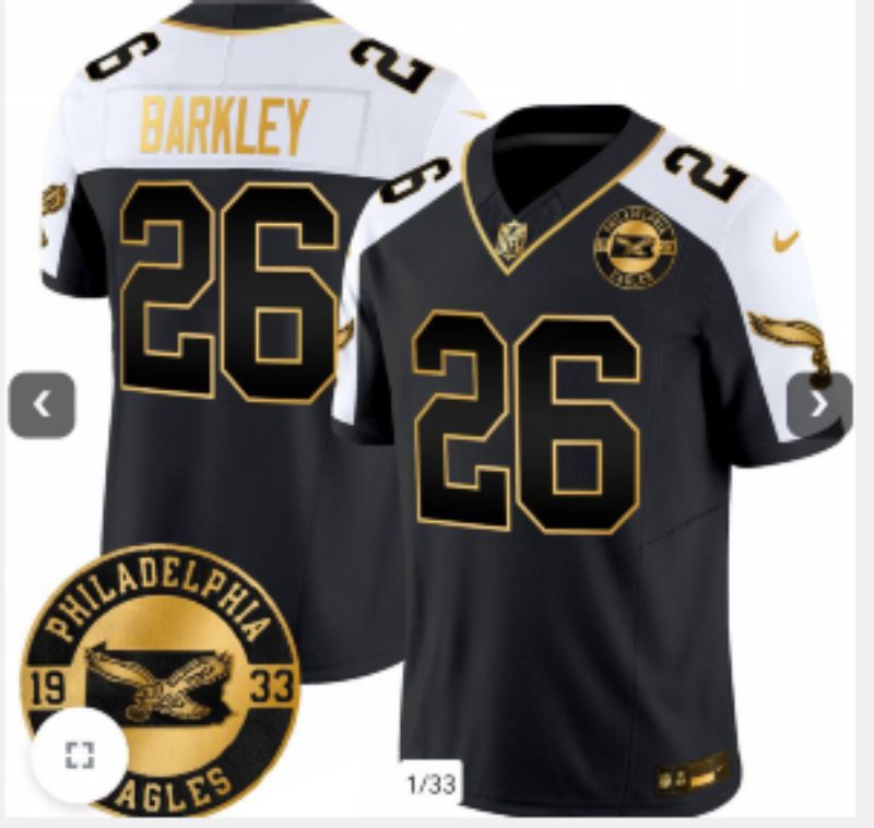 Men Philadelphia Eagles #26 Barkley Black Gold Nike 2025 Limited NFL Jersey style 01
